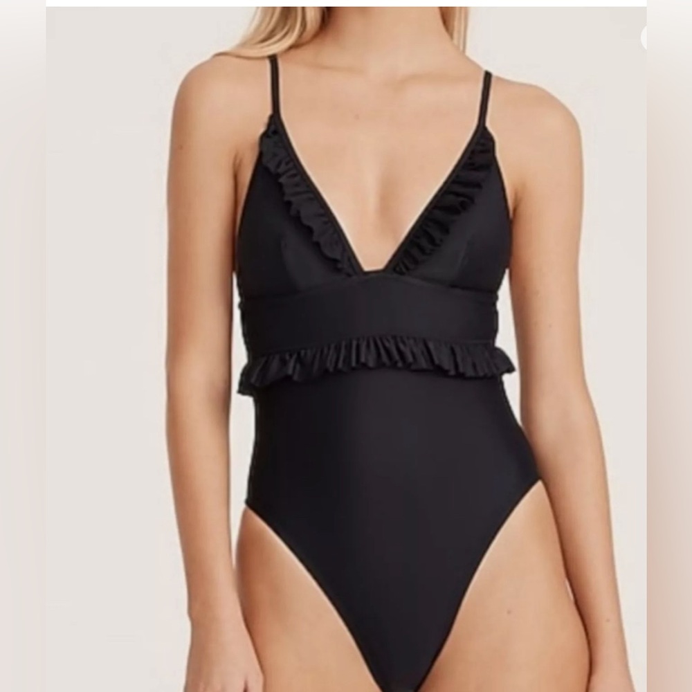 J.Crew Ruffle V-neck one-piece - Black